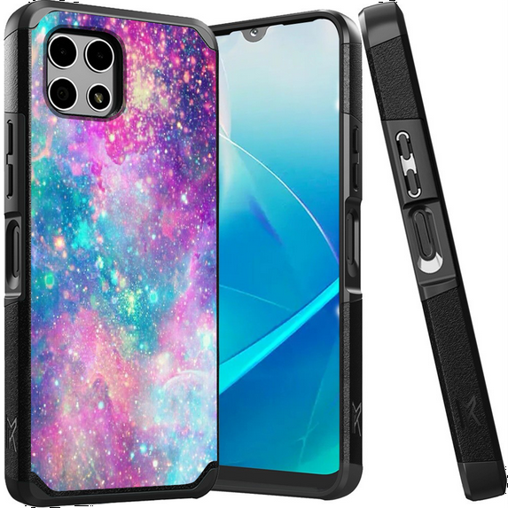 ANJ+ Shockproof Dual Layer Slim Hard Case + Tempered Glass Cover Compatible with T-Mobile REVVL 7 5G - Dream Galaxy