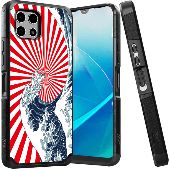 ANJ+ Shockproof Dual Layer Slim Hard Case + Tempered Glass Cover Compatible with T-Mobile REVVL 7 5G - Japanese Wave
