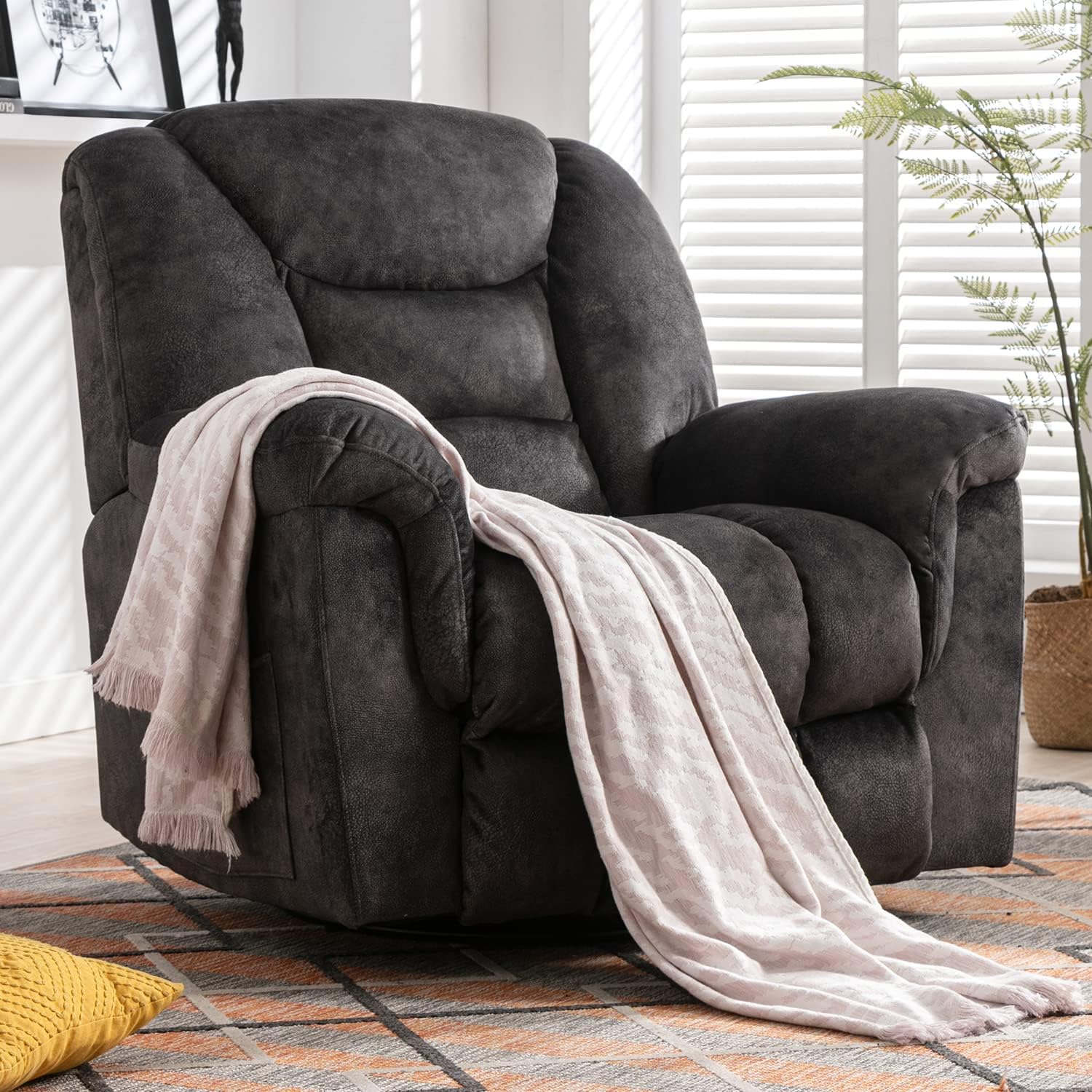 ANJ Swivel Rocker Recliner Chair, Oversized Manual 360 Degree Swivel