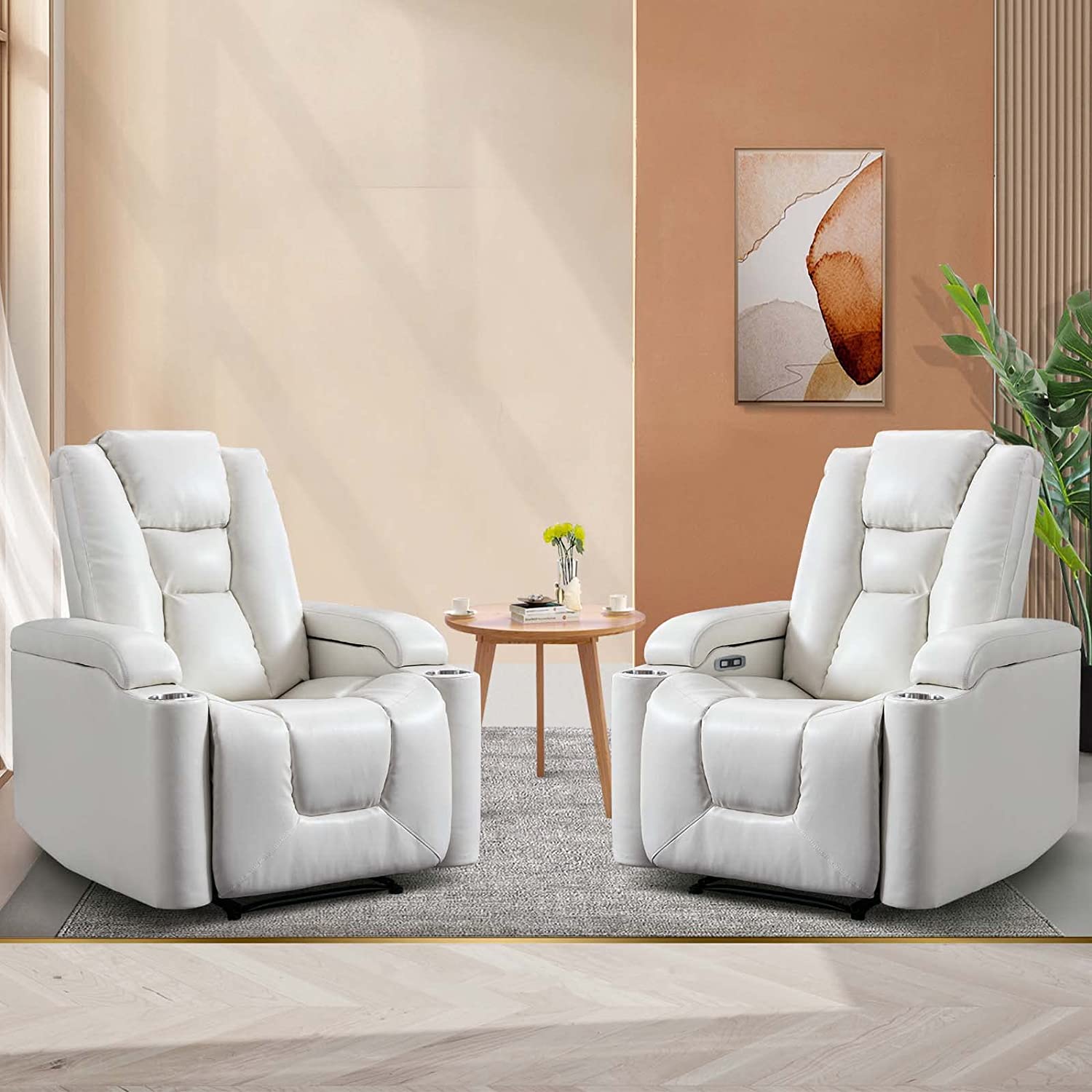 ANJ White Power Recliner Chair Set of 2, Electric Home Theater Seating