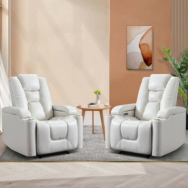 ANJ White Power Recliner Chair Set of 2, Electric Home Theater Seating