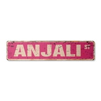 ANJALI Vintage Plastic Street Sign Childrens Name Room Sign | Indoor/Outdoor |  18" Wide