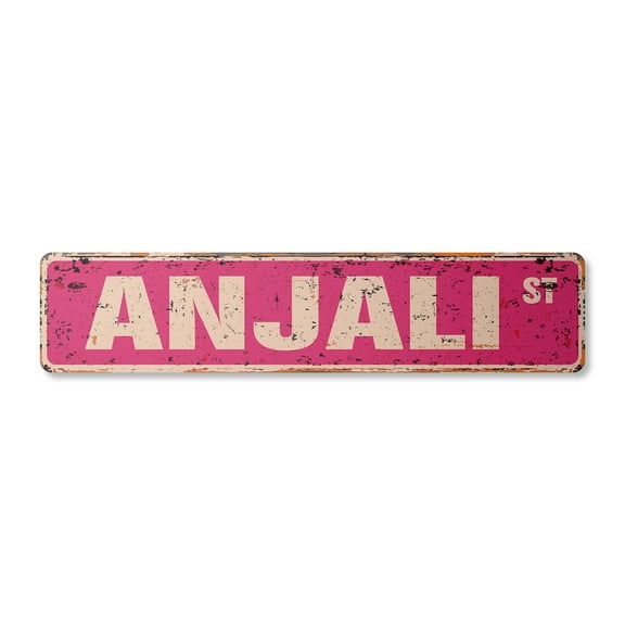 ANJALI Vintage Plastic Street Sign Childrens Name Room Sign | Indoor/Outdoor |  18" Wide