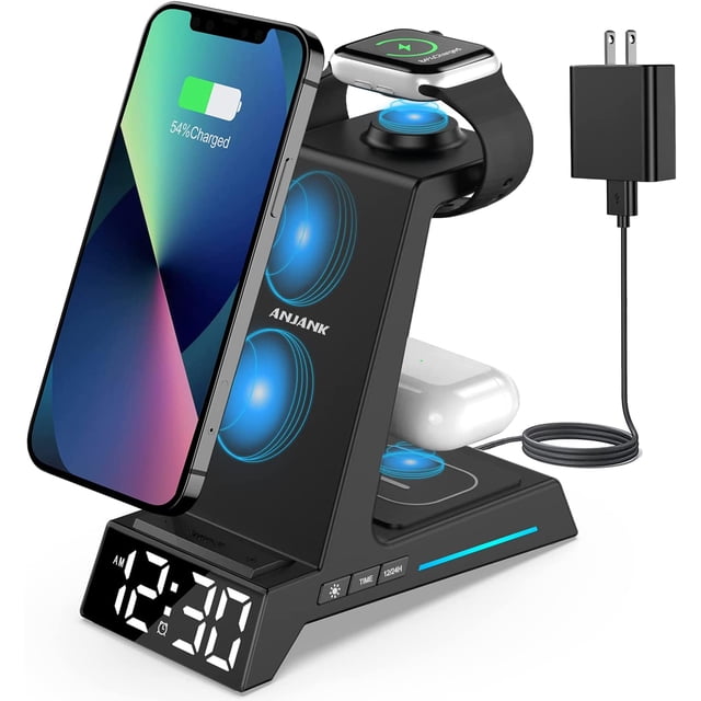 ANJANK Wireless Charging Station 4 in 1 Wireless Charger with Alarm
