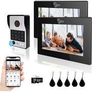 ANJIELO SMART Wired Video Door Phone Apartment Intercom System,2 Unit 7 Inch Touch Monitor with 1080P HD Camera Doorbell,Supporting Fingerprint,RFID Card,Password Unlocking for Home Villa,Tuya