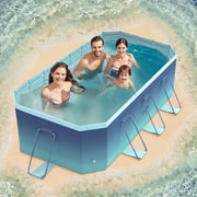 ANJORALA 102in Foldable Swimming Pool with Metal Frame,Non-Inflatable Above Ground Pools for Family(Blue)