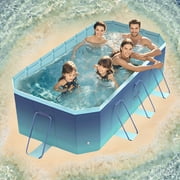 ANJORALA 116in Swimming-Pool Foldable Non-Inflatable Above Ground Pools for Kids Adult(Blue)