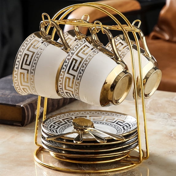 ANJORALA 13 Pcs Tea Sets for Adult, Europe Tea Cup Set Coffee Cups with Spoon & Saucer, White