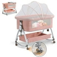 thumbnail image 1 of ANJORALA Baby Bassinet with Wheels, Portable Infant Bedside Crib Travel Bassinet, Pink, 1 of 10