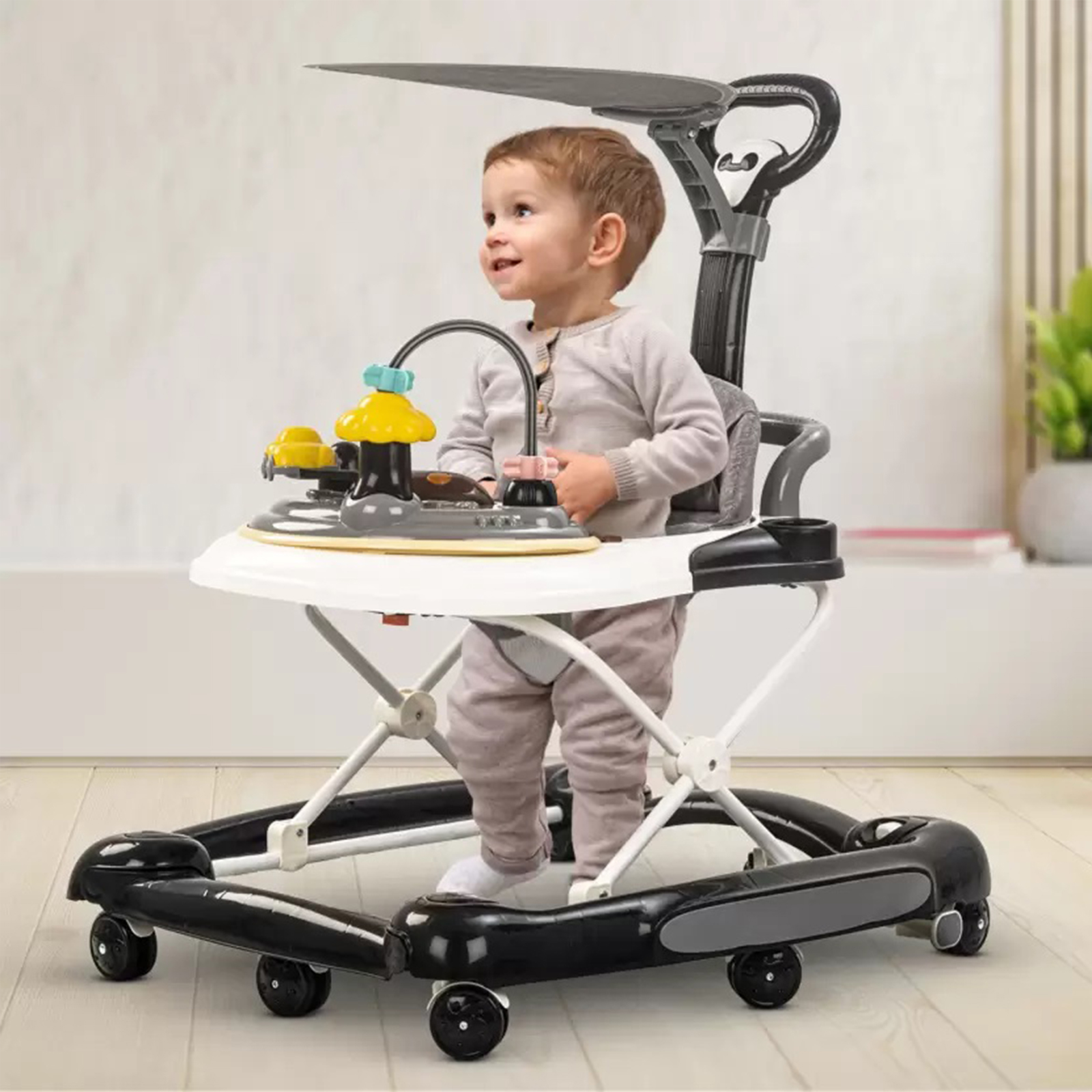 ANJORALA Baby Walker with Music and Toys, Infant Walker for Boys Girls, Adjustable Heights