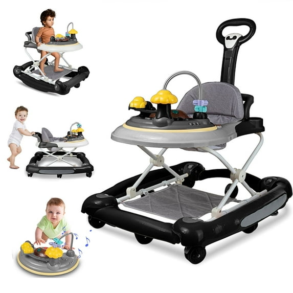 ANJORALA Infant Baby Walker with Wheels, Adjustable Activity Center for Boys Girls, Black