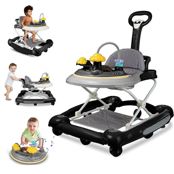 ANJORALA Infant Baby Walker with Wheels, Adjustable Activity Center for Boys Girls, Black