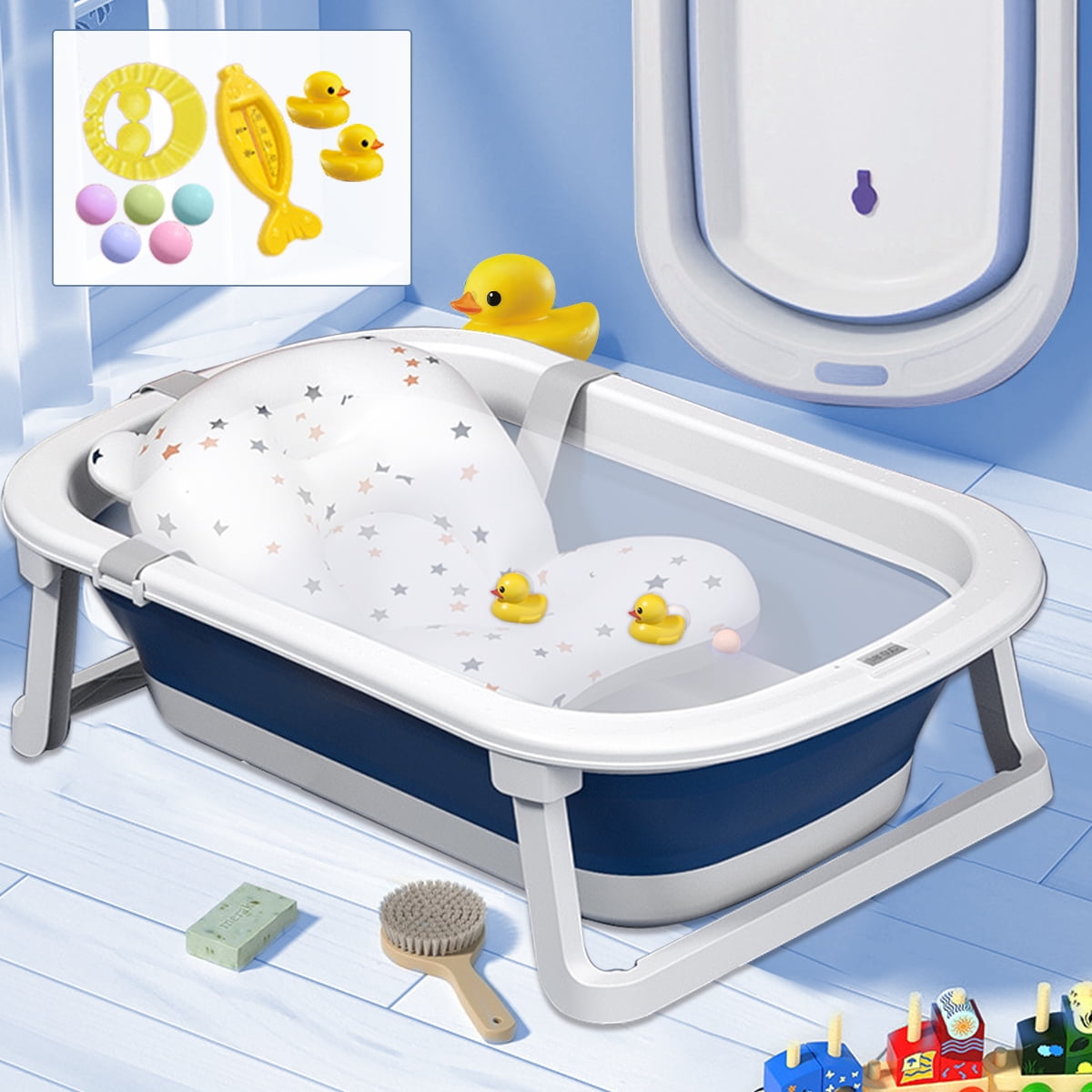 ANJORALA Folding Baby Bath Tub with Bath Seat, Portable Foldable Baby