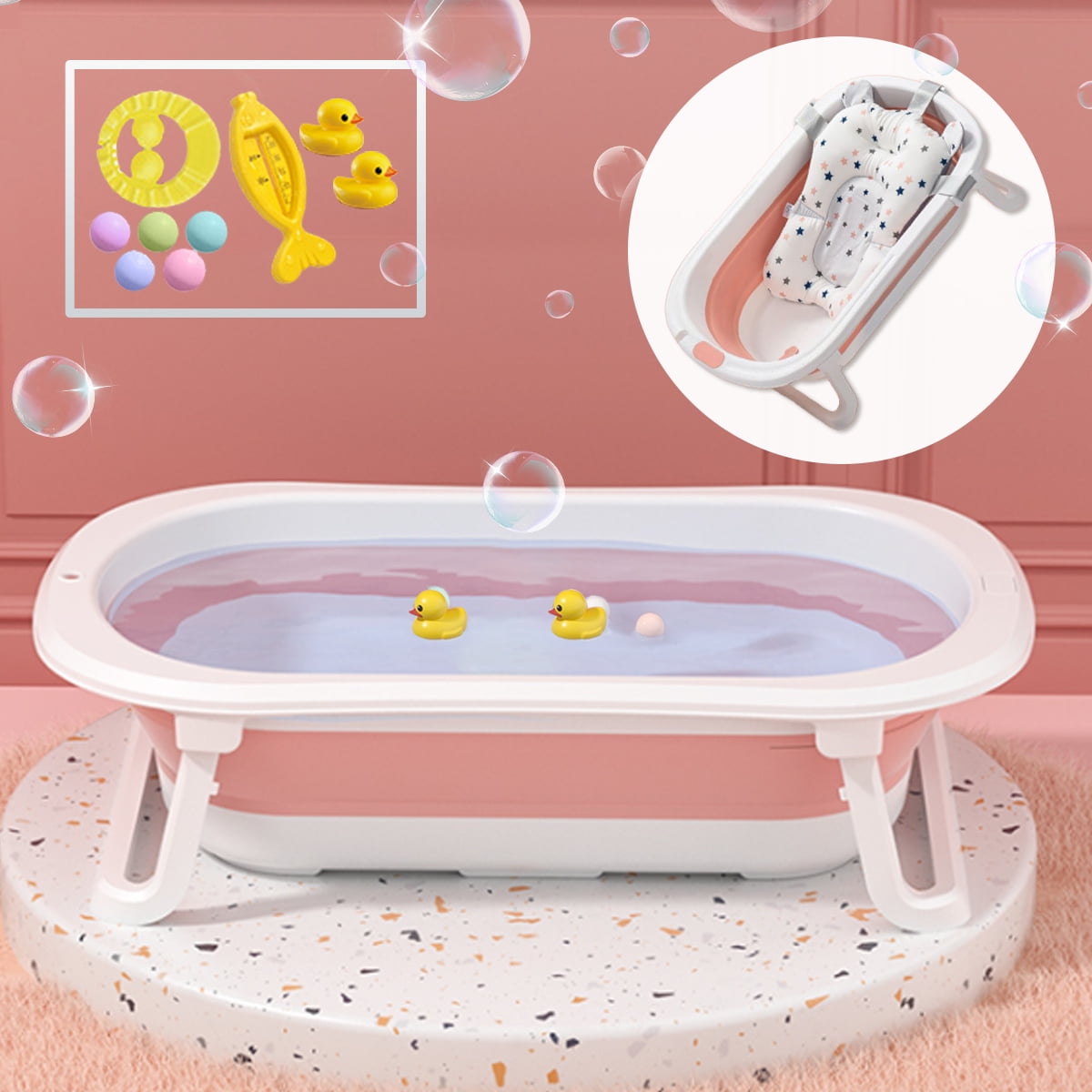 ANJORALA Folding Baby Bath Tub with Bath Seat, Portable Foldable Baby