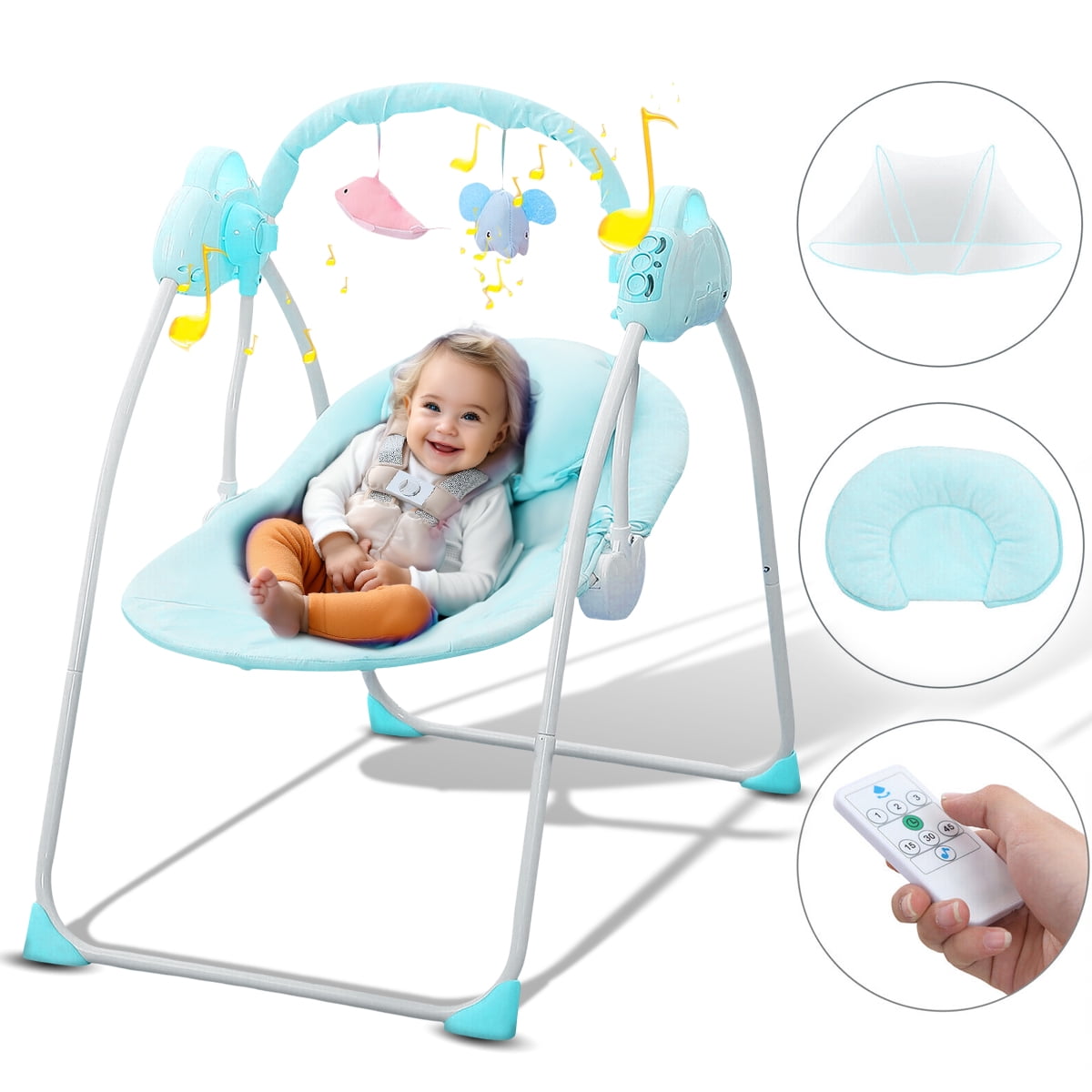 ANJORALA Folding Portable Baby Swing, Compact Baby Swing with Music