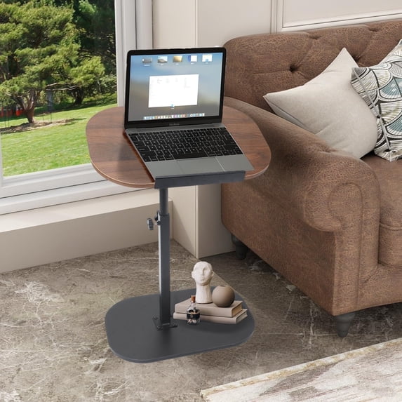 ANJORALA 19.68"Height-Adjustable Side Table with 90°Tilting & 360°Swivel Desktop,Detachable Baffle End Table(Walnut)