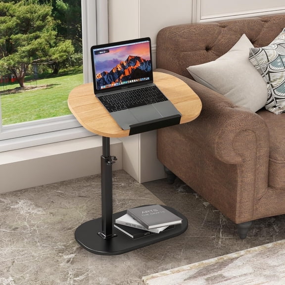 ANJORALA 19.68"Height-Adjustable Side Table with 90°Tilting & 360°Swivel Desktop,Detachable Baffle End Table(Natural)