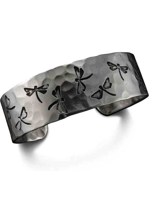 Engraved Metal Collection Hammered Cuff Bracelet - Dragonflies