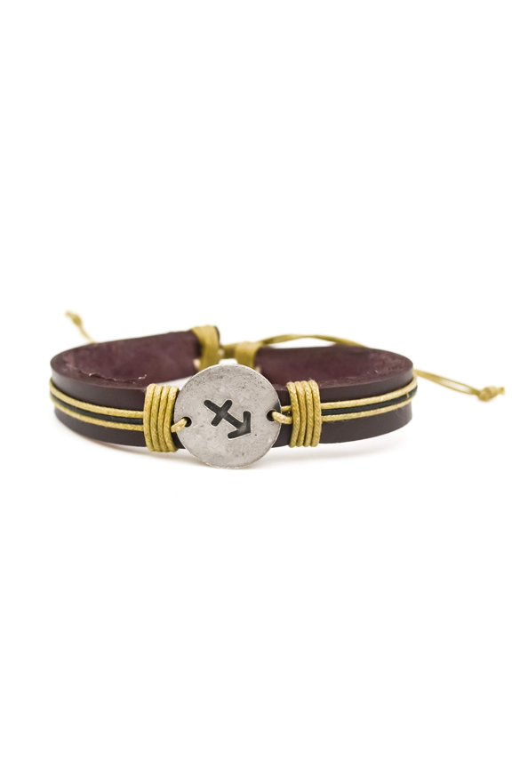 Sagittarius Zodiac Leather and Pewter Adjustable Bracelet- Ships Within 2 Days