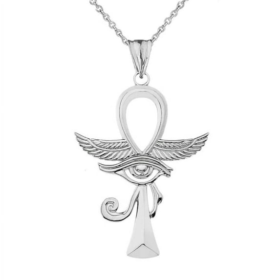 ANKH WITH EYE OF HORUS PENDANT NECKLACE IN WHITE GOLD : 14K Pendant only