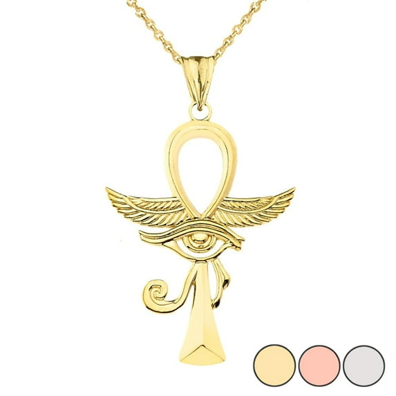 ANKH WITH EYE OF HORUS PENDANT NECKLACE IN (YELLOW/ROSE/WHITE)GOLD : 14K Pendant with 16" chain