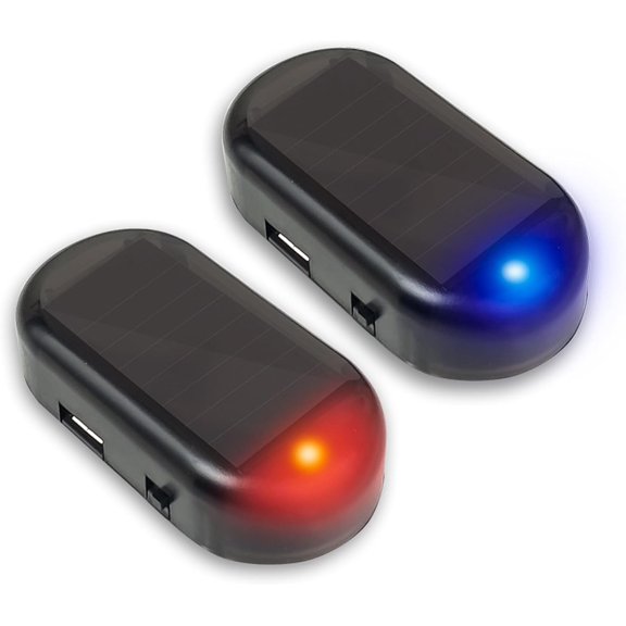 ANKI HAPPIGO 2Pcs Car Solar Power Simulated Dummy Alarm Device Anti-Theft LED Flashing Security Light Fake Lamp Automotive Warning Interior Safety Lights with USB Charger Port