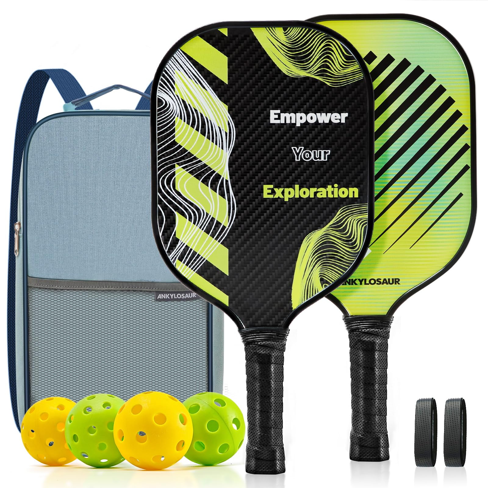 ANKLOSAUR Pickleball Paddles Set of 2 (4 Pickleballs) with Advanced 3K  Carbon Surface, 1 Portable Carry Bag, 2 High-Performance Grip Tapes - USAPA  