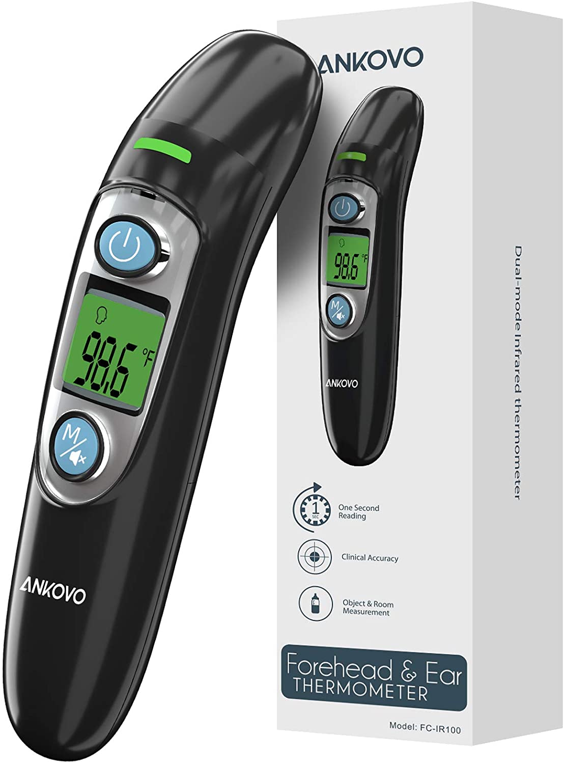 ANKOVO Dual Mode Infrared Thermometer, 1s Reading, 3 Colors Backlight, 35 Memories Recall, All Ages - image 1 of 10