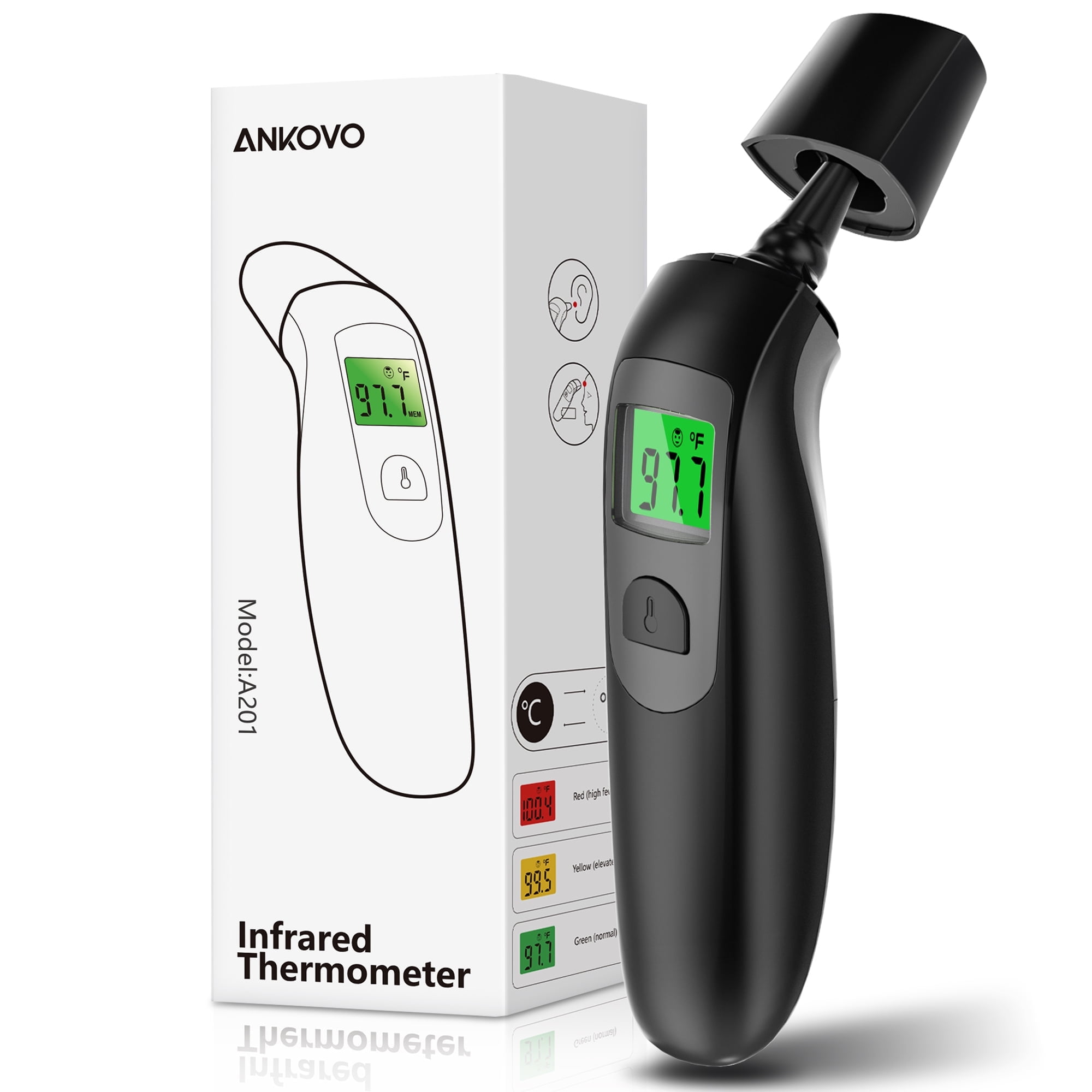 ANKOVO Dual Mode Infrared Thermometer, 1s Reading, 3 Colors Backlight, 25 Memories Recall, All Ages