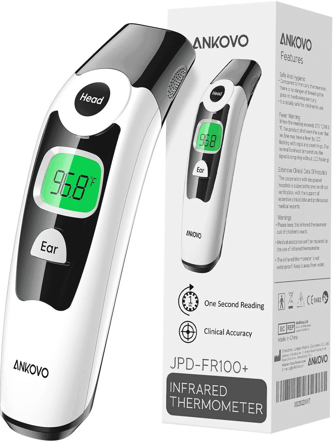 ANKOVO Infrared Digital Thermometer, Ear & Forehead Thermometer for Infant and Toddlers, Fr100
