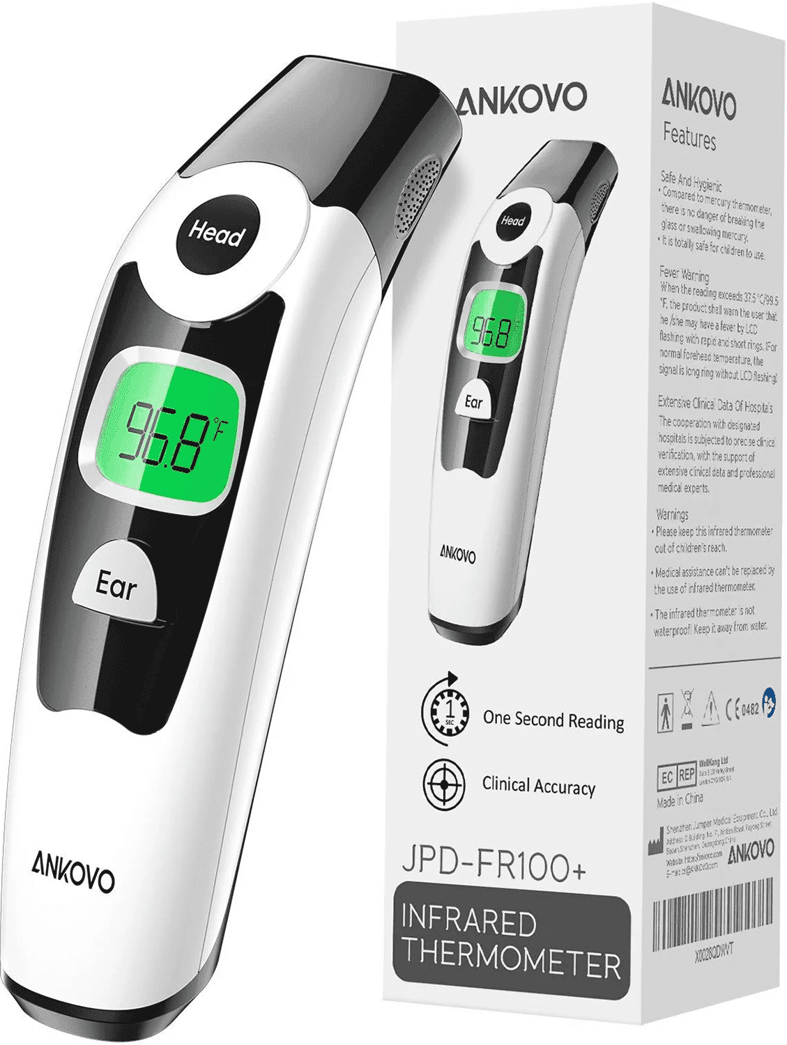 ANKOVO Infrared Digital Thermometer, Ear \u0026 Forehead Thermometer for Infant and Toddlers, Fr100