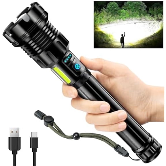 ANKRA 990000 High Lumens Flashlights Rechargeable with COB Work Light Super Bright LED Flashlight Zoomable&14 Modes &Waterproof Tactical Flashlight for Emergencies,Camping,Hiking,Outdoor,Indoor