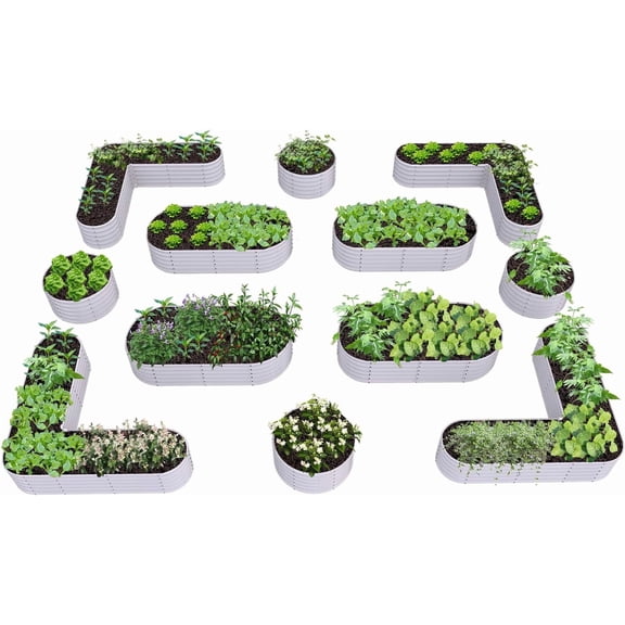A ANLEOLIFE 12-Pack 4X4X1.5ft & 6X2X1.5ft & 81x81x18 in Deep Root Galvanized Raised Garden Beds Outdoor for Planting Vegetables Flowers Herb, Antique White