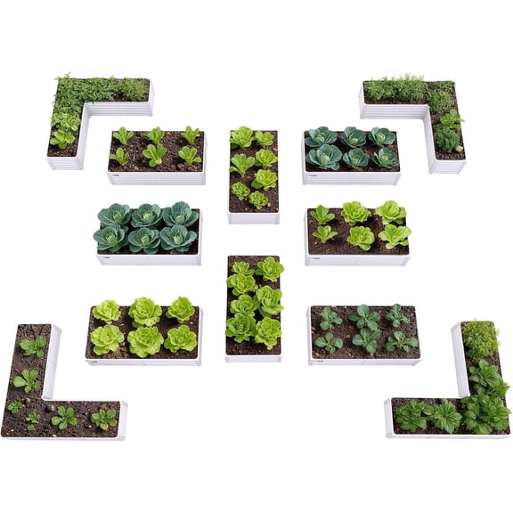A ANLEOLIFE 12-Piece 18 Inch Tall Raised Garden Beds Kit, Rectangular & L-Shaped Combo Metal Planters Ideal for Backyard DIY Creative Layouts, Antique White