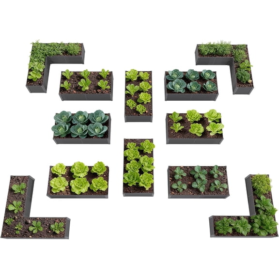 A ANLEOLIFE 12-Piece 18 Inch Tall Raised Garden Beds Kit, Rectangular & L-Shaped Combo Metal Planters  Ideal for Backyard DIY Creative Layouts, Quartz Grey
