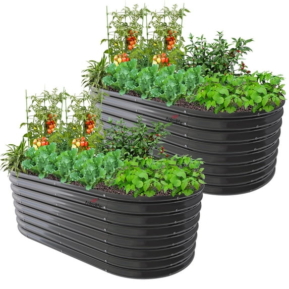 ANLEOLIFE 2 PACK 6x3x2 ft Galvanized Raised Garden Beds Outdoor, Oval Large Metal Deep Root Planter Box for Planting Vegetables Flowers Herb, Anti-Rust, Quartz Grey