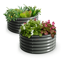 ANLEOLIFE 2-Pack 4ft x 18” Tall Galvanized Raised Garden Beds Outdoor, Round Metal Planter Box for Planting Vegetables Flowers Herb, Anti-Rust, Quartz Grey
