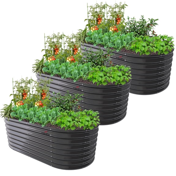 ANLEOLIFE 3 PACK 6x3x2 ft Galvanized Raised Garden Beds Outdoor, Oval Large Metal Deep Root Planter Box for Planting Vegetables Flowers Herb, Anti-Rust, Quartz Grey