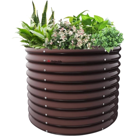 A ANLEOLIFE 30" Extra Tall Galvanized Raised Garden Beds Outdoor, 3x2.5ft Round Metal Planter Boxes for Planting Vegetables, Flowers, Fruits, Eco-Safe & Easy Setup, CaféBronze