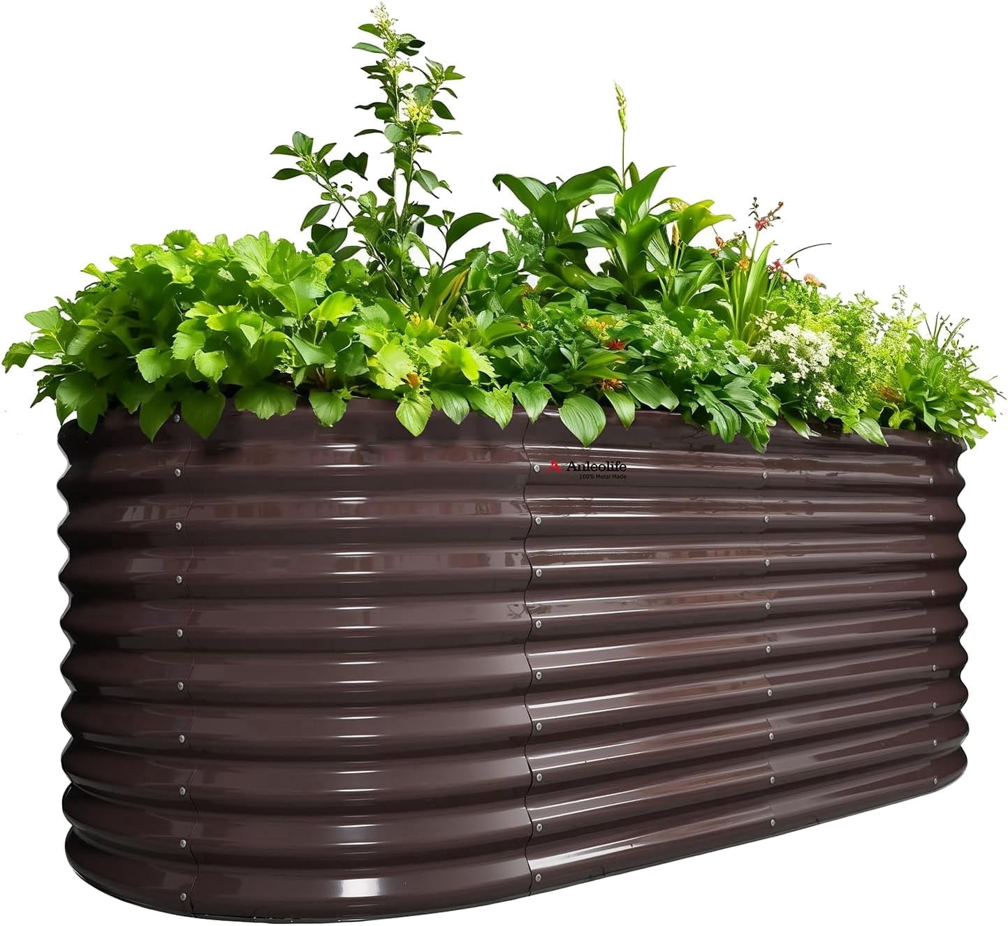 A ANLEOLIFE 30" Extra Tall Galvanized Raised Garden Beds Outdoor, 6x3x2.5ft Oval Metal Planter Boxes for Planting Vegetables, Flowers, Fruits, Eco-Safe & Easy Setup, CaféBronze