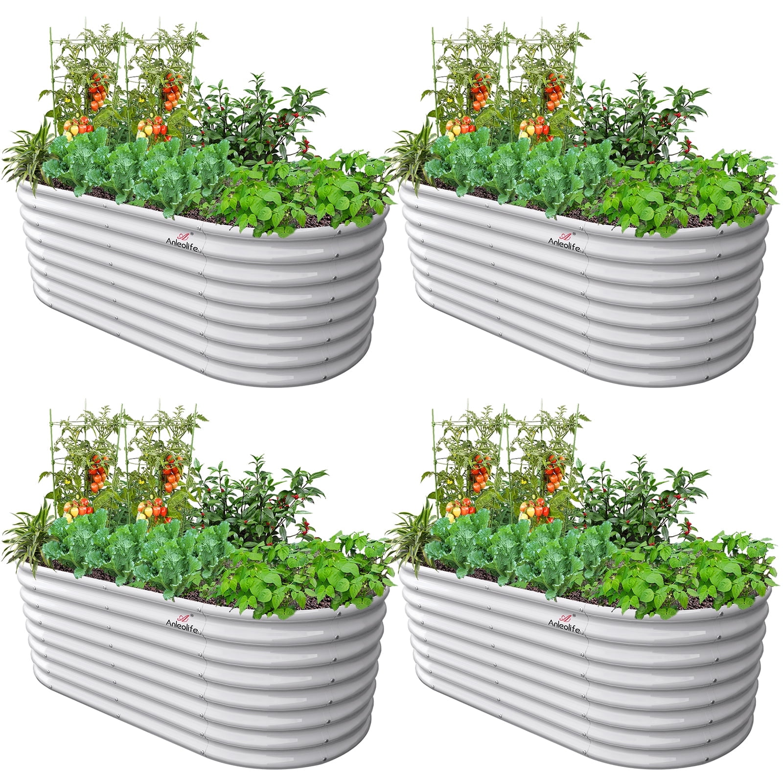ANLEOLIFE 4 PACK 6x3x2 ft Galvanized Raised Garden Beds Outdoor, Oval Large Metal Deep Root Planter Box for Planting Vegetables Flowers Herb, Anti-Rust, Antique White
