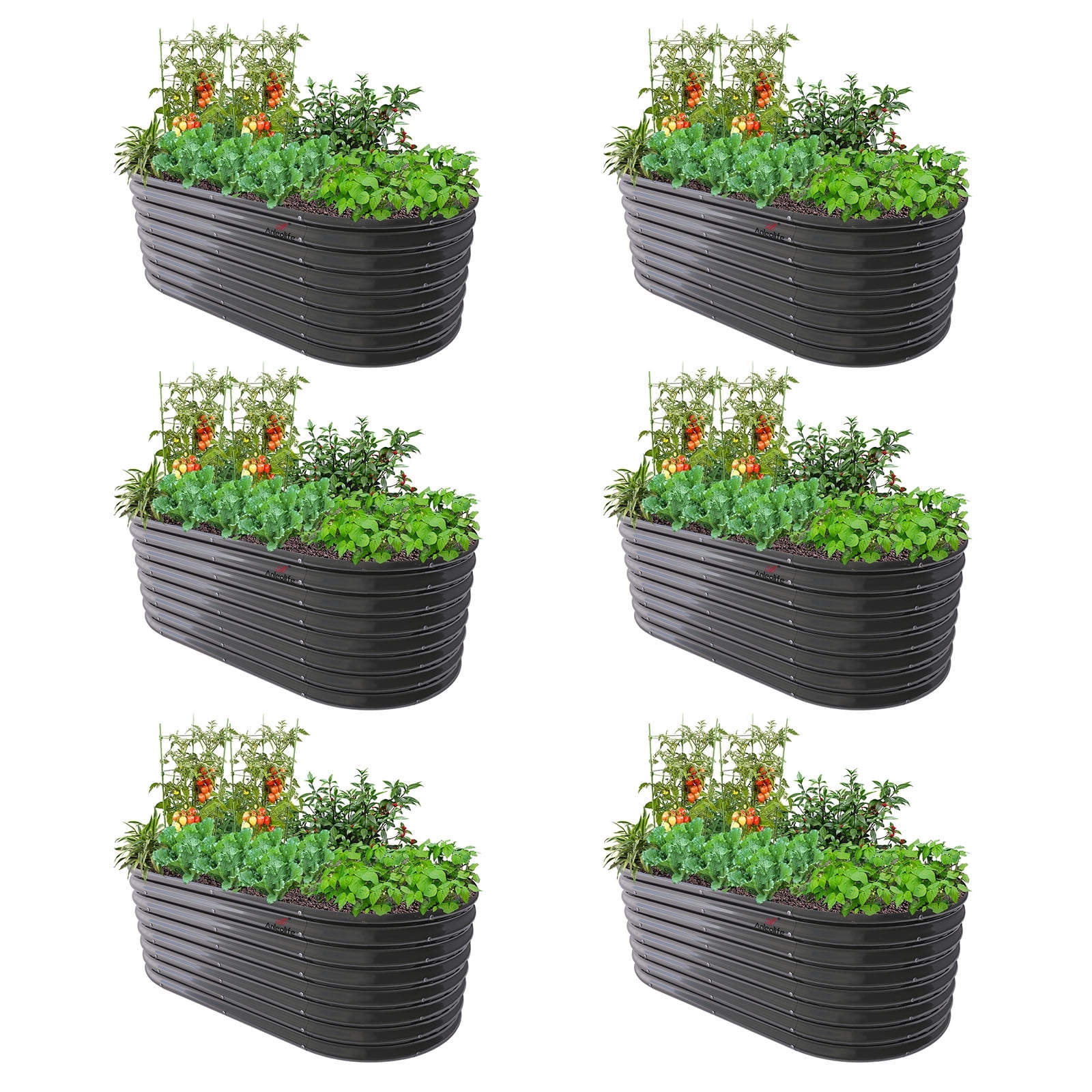 ANLEOLIFE 6 PACK 6x3x2 ft Galvanized Raised Garden Beds Outdoor, Oval Large Metal Deep Root Planter Box for Planting Vegetables Flowers Herb, Anti-Rust, Quartz Grey