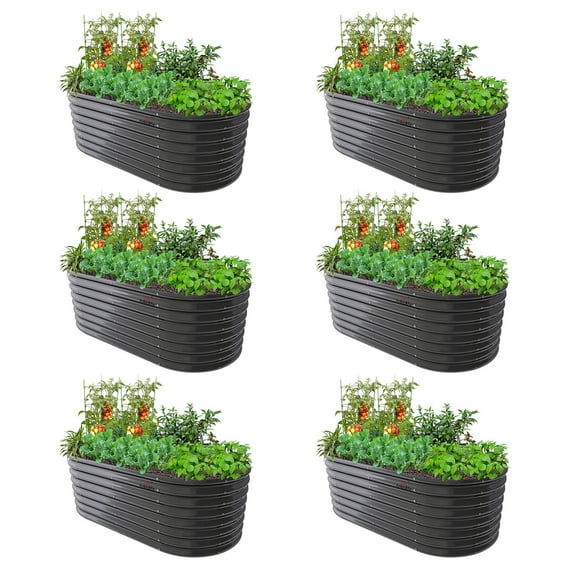 ANLEOLIFE 6 PACK 6x3x2 ft Galvanized Raised Garden Beds Outdoor, Oval Large Metal Deep Root Planter Box for Planting Vegetables Flowers Herb, Anti-Rust, Quartz Grey