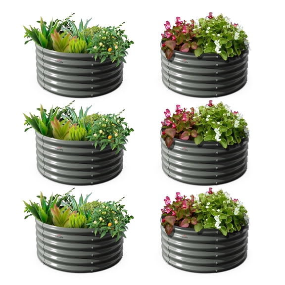 ANLEOLIFE 6-Pack 4ft x 18” Tall Galvanized Raised Garden Beds Outdoor, Round Metal Planter Box for Planting Vegetables Flowers Herb, Anti-Rust, Quartz Grey