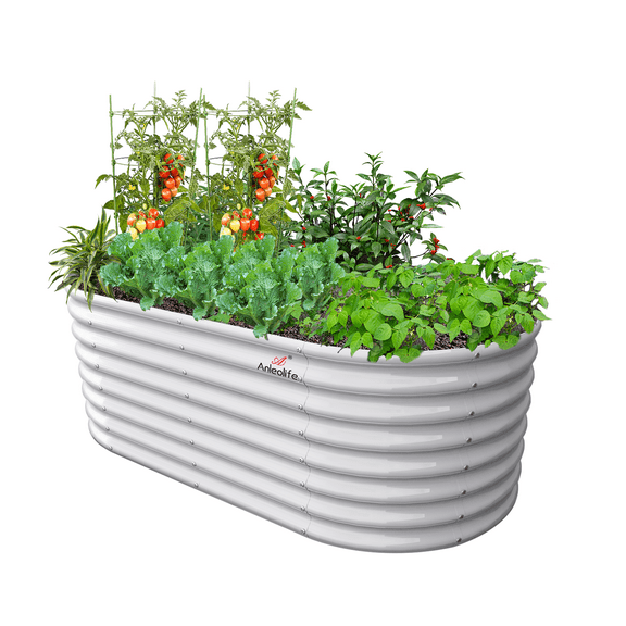 ANLEOLIFE 6x3x2 ft Galvanized Raised Garden Beds Outdoor, Oval Large Metal Deep Root Planter Box for Planting Vegetables Flowers Herb, Anti-Rust, Antique White