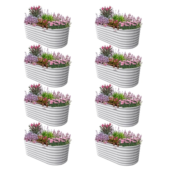 ANLEOLIFE 8 PACK8x4x2 ft Galvanized Raised Garden Bed Kit, Oval Metal Deep Root Planters Large Bottomless, 478 Gallon Capacity, Antique White