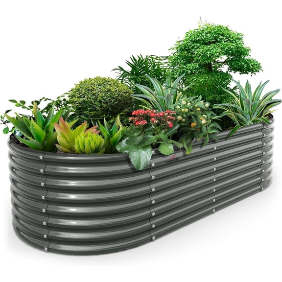 ANLEOLIFE 8x4x2 ft Galvanized Raised Garden Bed Kit, Oval Metal Deep Root Planters Large Bottomless, 478 Gallon Capacity, Quartz Grey