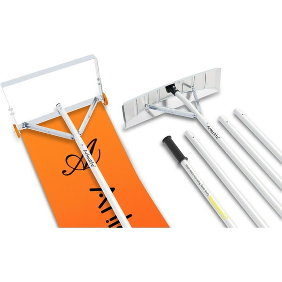 A ANLEOLIFE ANS1000 Roof Rake Snow Removal System 2in1 Combo Pack,Telescopic Heavy Duty Snow Shovel for House Roof,Shingles, Architectural Asphalt, Shake, Tile, Metal & Solar Panel Roofs