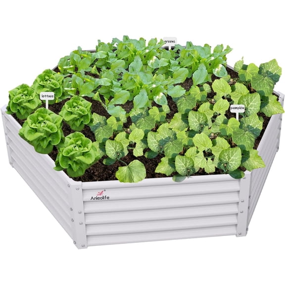 ANLEOLIFE Hexagon Galvanized Raised Garden Beds Outdoor,70x60x18in Metal Planter Box for Planting Vegetables Flowers Herb, Anti-Rust & Easy-Setup, White