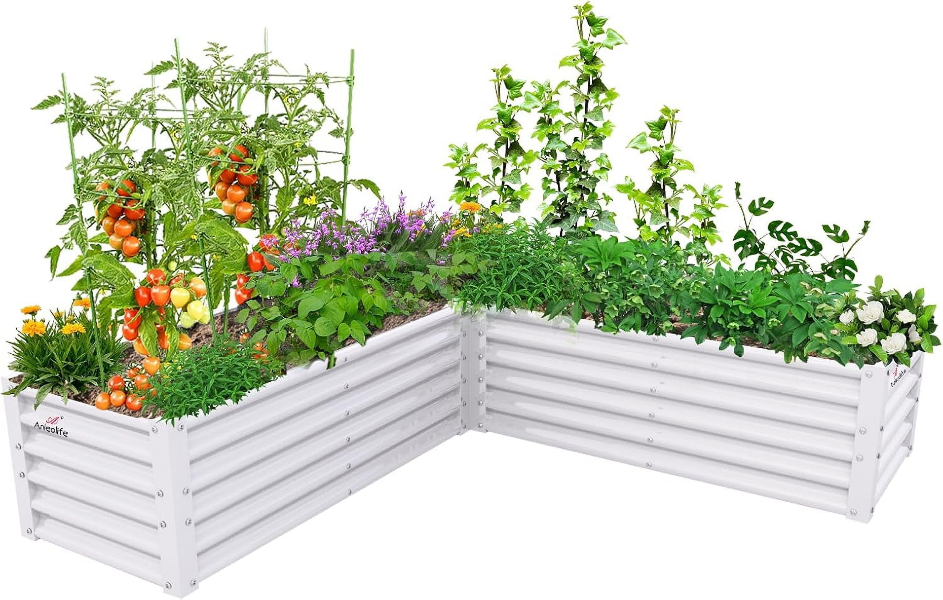 ANLEOLIFE L-Shaped Galvanized Raised Garden Beds Outdoor,74x74x19in Large Metal Planter Box for Planting Vegetables Flowers Herb, Anti-Rust & Easy-Setup, Grey